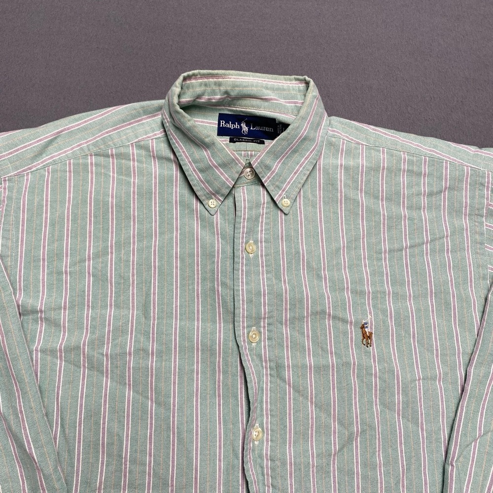 Ralph Lauren Shirt Mens Extra Large Green Purple Striped Button Down Classic Fit